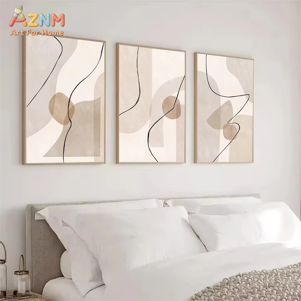 Interior Designer - Abstrakte beige geometrische Linien-Wandkunst, Leinwandgemälde, Boho-Poster