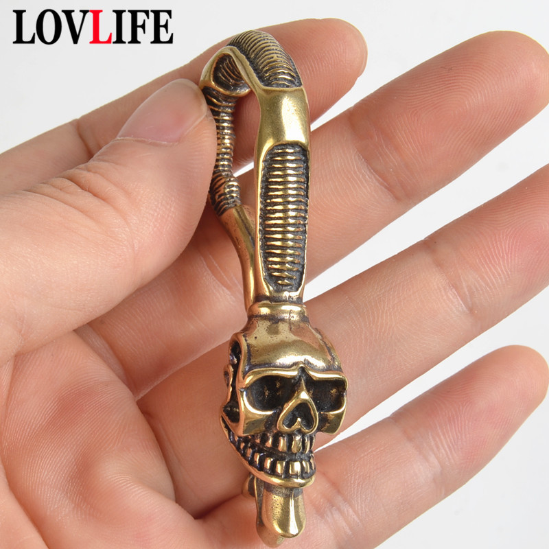 Antique Brass Hook - Massiver Messing-Schlüsselanhänger Totenkopf-Gürtelhaken Schlüsselketten Auto-Schlüsselring Vintage